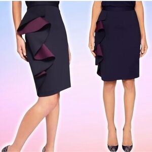 TED BAKER Derosa Ruffle Pencil Skirt Sz 6 Navy